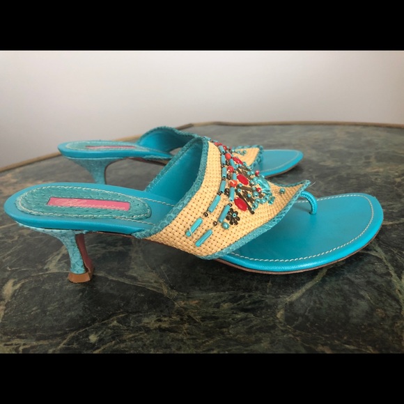 Blumarine Shoes Blumarine Turqouise Leather Slides Sz 39 85 Poshmark